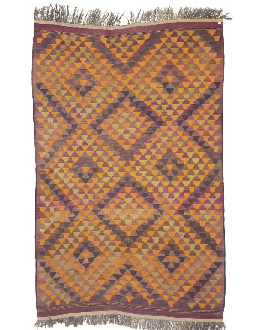 Oversized Wool Flatweave Rug Geometric Tribal Pattern Reversible 10x15 Feet: Oversized Wool Flatweave Rug Geometric Tribal Pattern Reversible 10x15 Feet This oversized tribal design kilim rug features a reversible, flat-woven construction crafted from wool. Showcasing a multic