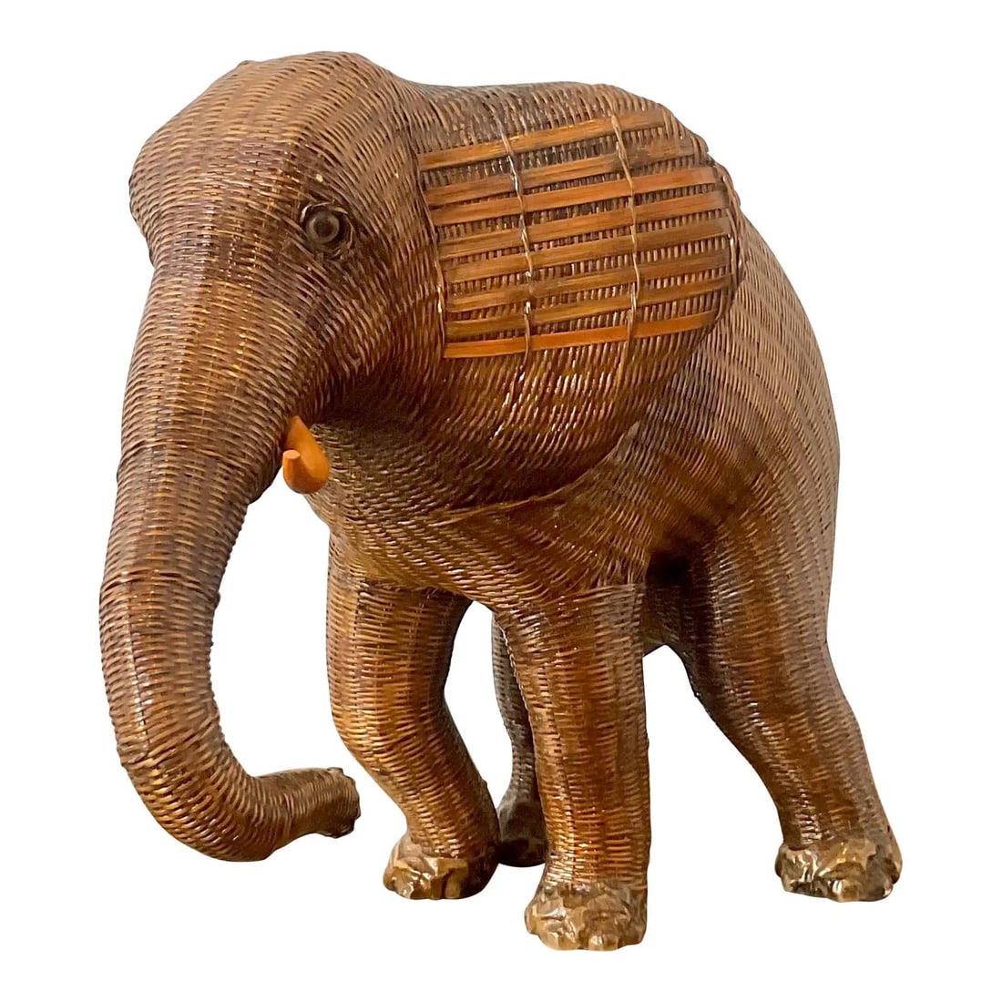 Vintage Wicker Elephant Lidded Vessel Shanghai Weave (1 of 10)