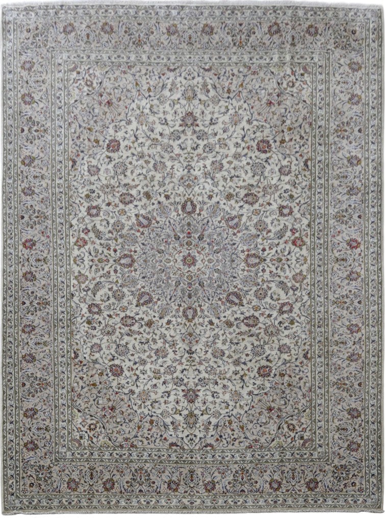 10' x 14' Signed Ivory Persian Kashan Rug Handmade Wool: 10' x 14' Signed Ivory Persian Kashan Rug Handmade Wool Free continental US Shipping Indulge in the timeless allure of this exquisite 9.10 x 13.9 Ivory Persian Signed Kashan Rug, handcrafted by skille