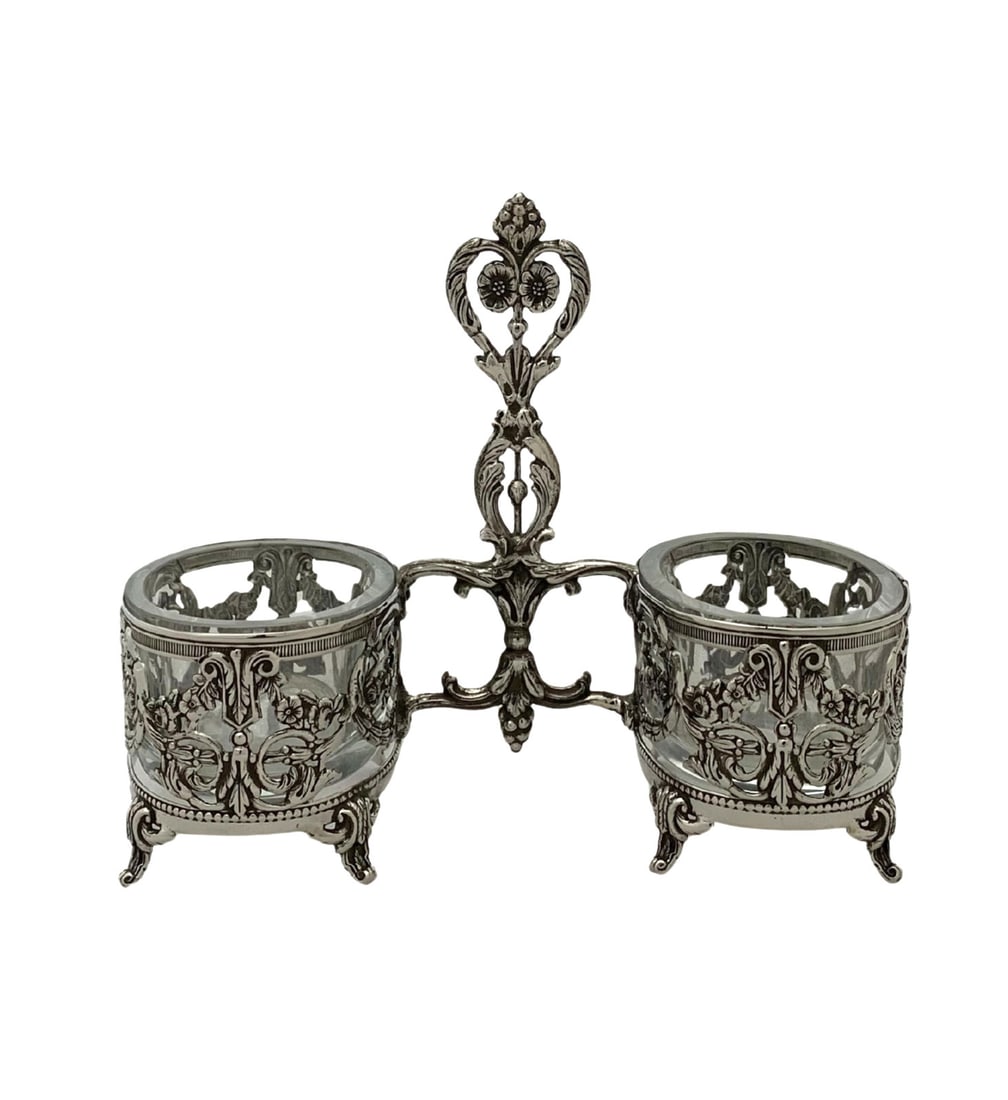 Topazio 925 Sterling Silver Handmade Floral Double Salt Holder (1 of 3)