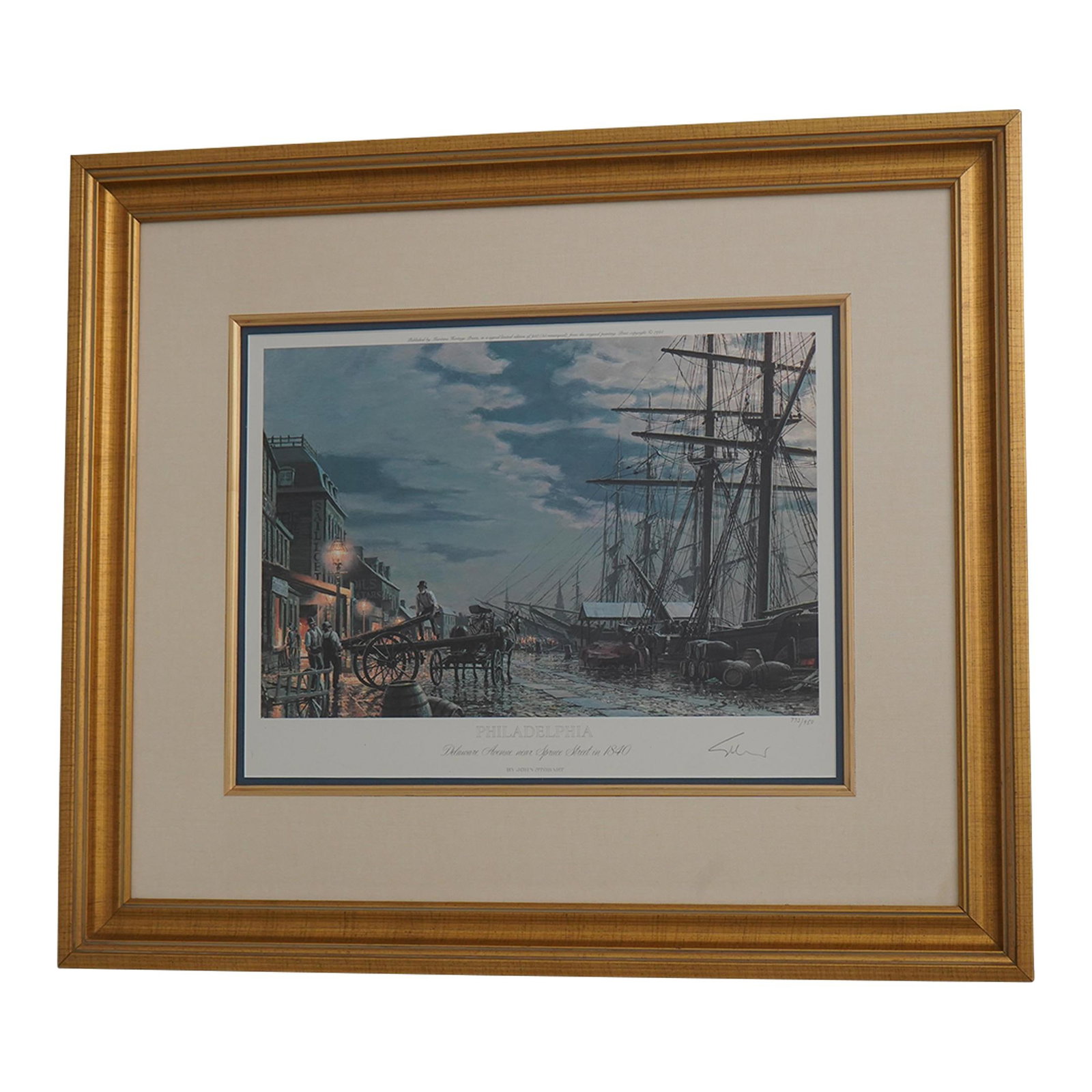 Maritime Heritage Philadelphia Framed Lithograph Print Gold 30 x 25.5 Signed Numbered: Maritime Heritage Philadelphia Framed Lithograph Print Gold 30 x 25.5 Signed Numbered This exquisite framed lithograph print captures the essence of Maritime Heritage in Philadelphia, showcasing the i