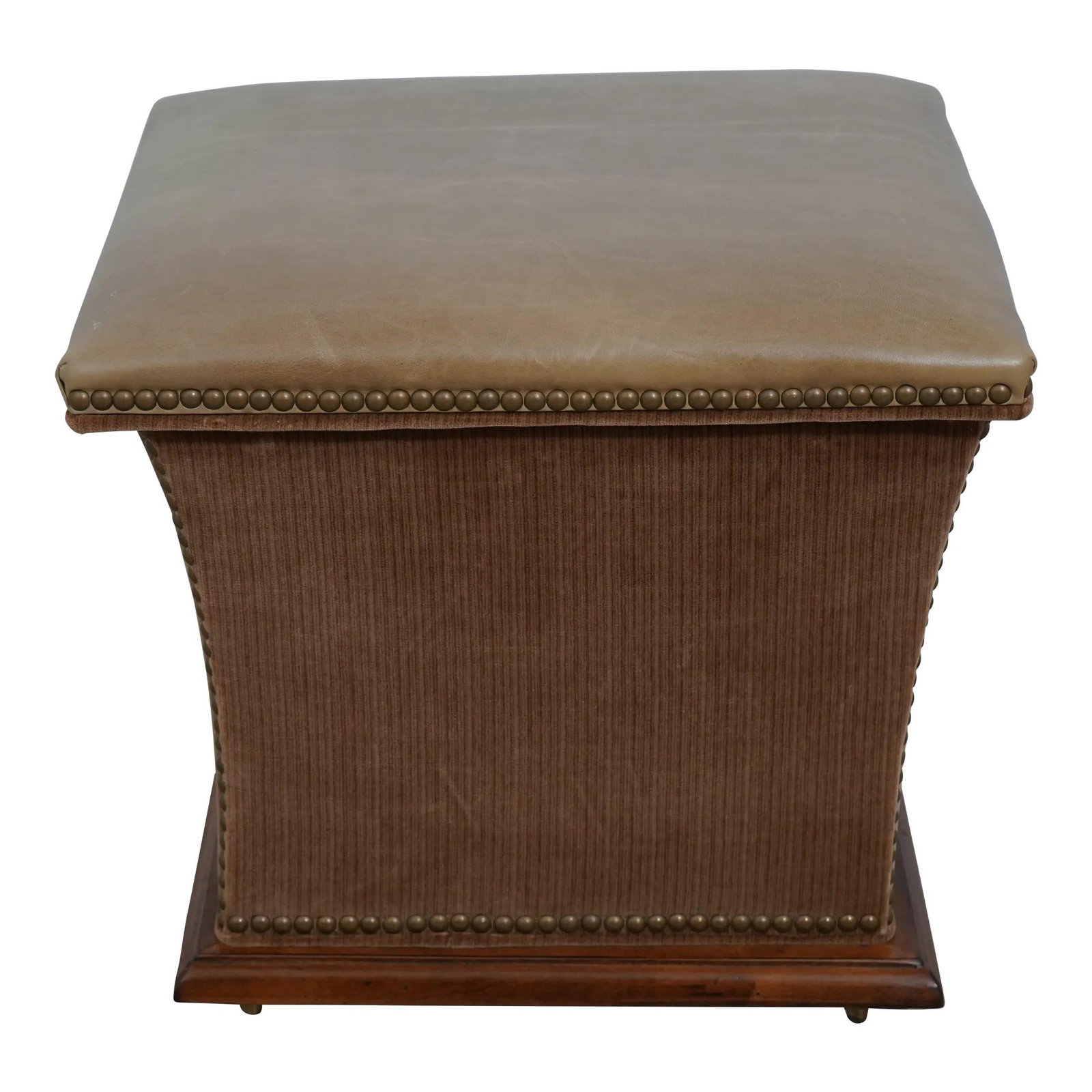 Brown Leather Lift Top Stool with Storage and Brass Casters: Brown Leather Lift Top Stool with Storage and Brass Casters This elegant Leather Seat Square Lift Top Stool features high-quality construction with a beautifully upholstered base and decorative tack h