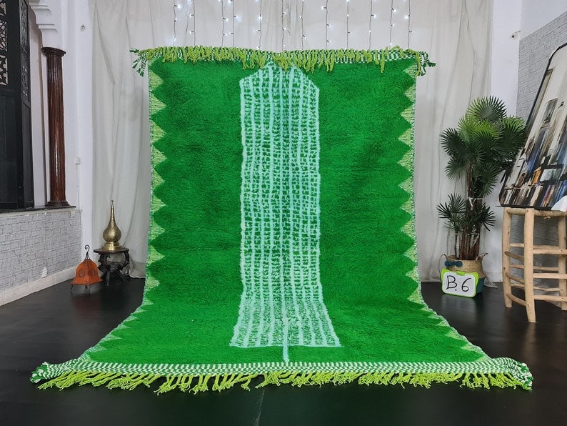 Authentic Handmade Green Moroccan Berber Rug 9.84 x 6.56 Feet (1 of 10)