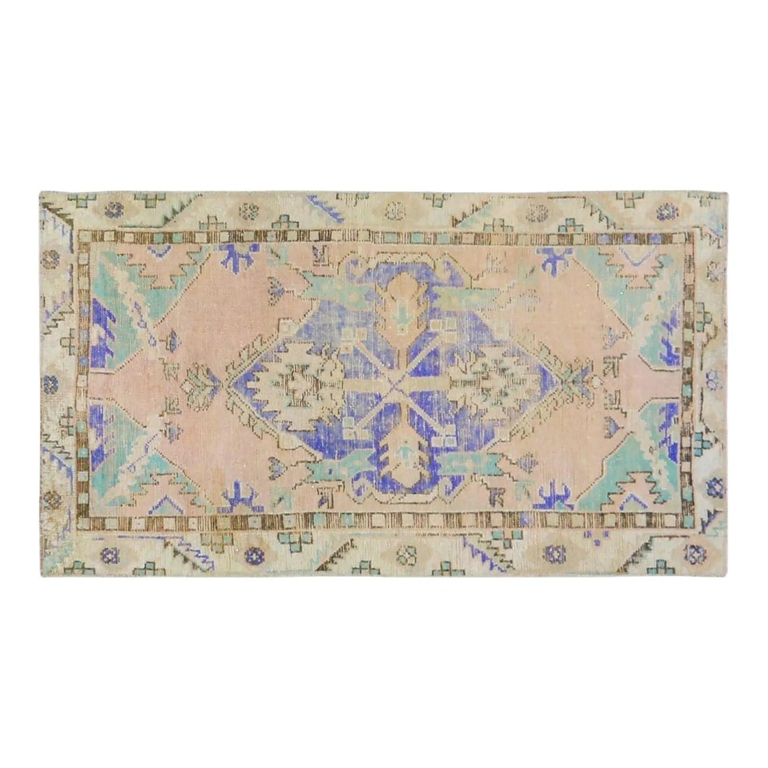 Hand-Knotted Wool Anatolian Rug in Purple 2'4'' x 4'4'': Hand-Knotted Wool Anatolian Rug in Purple 2'4'' x 4'4'' This vintage Turkish Anatolian wool rug is hand-knotted using traditional techniques, combining timeless craftsmanship with a contemporary desig