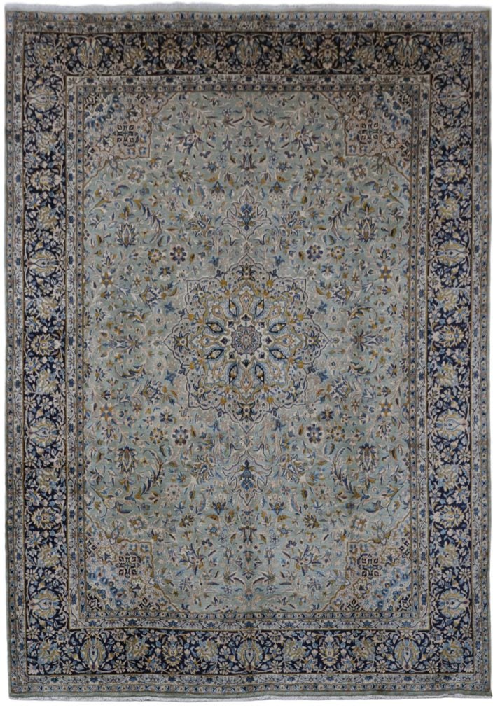 8.4 x 11.11 Pistachio Green Persian Kerman Rug Handcrafted Silk-like Pile: 8.4 x 11.11 Pistachio Green Persian Kerman Rug Handcrafted Silk-like Pile Free continental US Shipping Discover the beauty of this handcrafted Persian Kerman rug in a delightful pistachio green hue. E