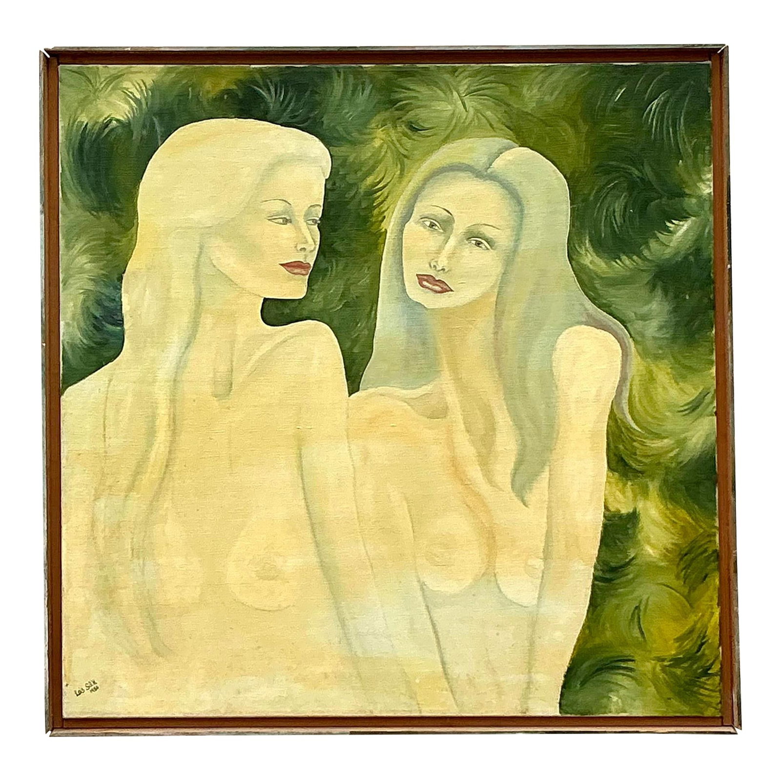 Vintage Boho Nude Figurative Oil Painting on Canvas 35.75x35.75: Vintage Boho Nude Figurative Oil Painting on Canvas 35.75x35.75 Discover the enchanting charm of this vintage bohemian nude figurative oil painting on canvas. This original artwork features expressive