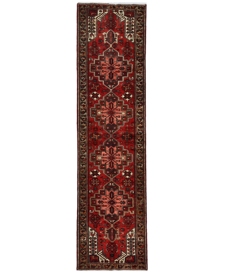 Vintage Handmade Tribal Floral 3'3 x 12'5 Wool Runner Rug: Vintage Handmade Tribal Floral 3'3 x 12'5 Wool Runner Rug Enhance your living space with this exquisite handmade tribal floral vintage oriental runner rug, measuring 3'3" x 12'5". Crafted from high-qu