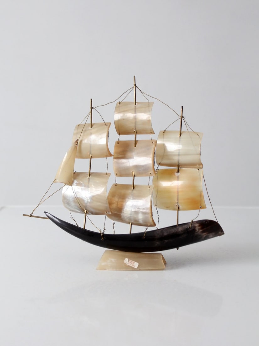 Italian Genuine Horn Sailing Ship Sculpture Mid Century Decor (1 of 12)