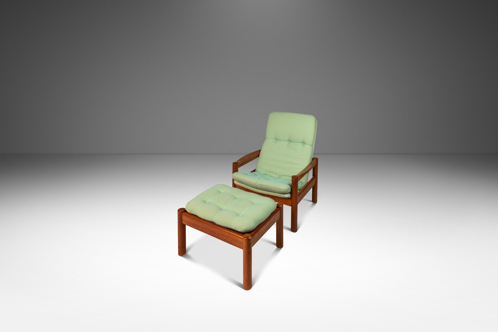 Danish Mid-Century Modern Lounge Chair and Ottoman Set by Domino Mobler Teak 1970s: Danish Mid-Century Modern Lounge Chair and Ottoman Set by Domino Mobler Teak 1970s Experience the perfect blend of style and comfort with this Danish Mid-Century Modern Lounge Chair and Matching Ottom