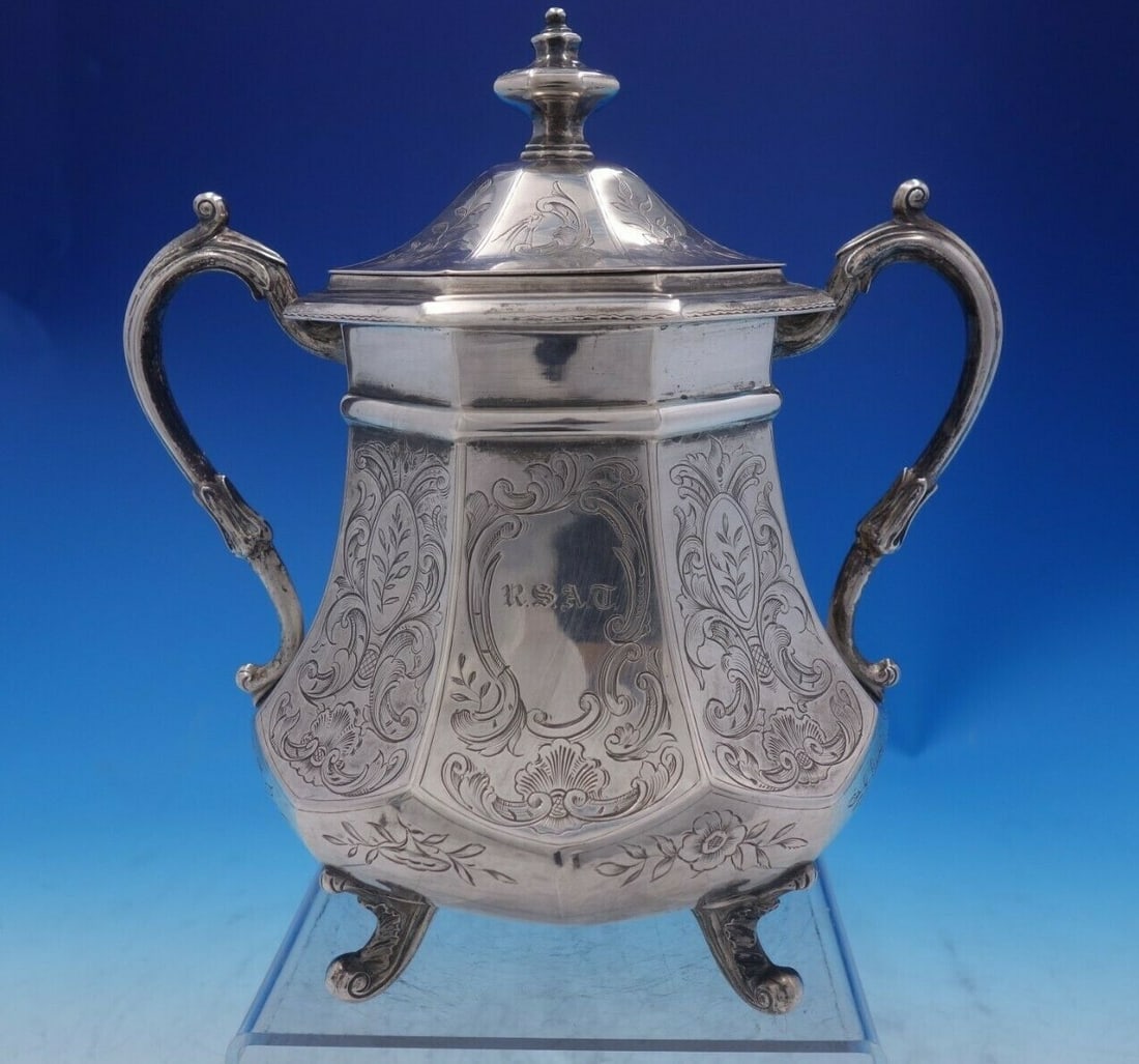 Gelston Treadwell Coin Silver Sugar Bowl Japanesque Motifs 1850-1899 (1 of 10)