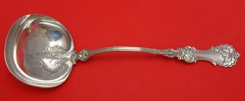 Whiting Pompadour Sterling Silver Soup Ladle 11 Inch Monogrammed: Whiting Pompadour Sterling Silver Soup Ladle 11 Inch Monogrammed This elegant soup ladle features the classic Pompadour pattern by Whiting, crafted from high-quality sterling silver. Measuring 11 inch