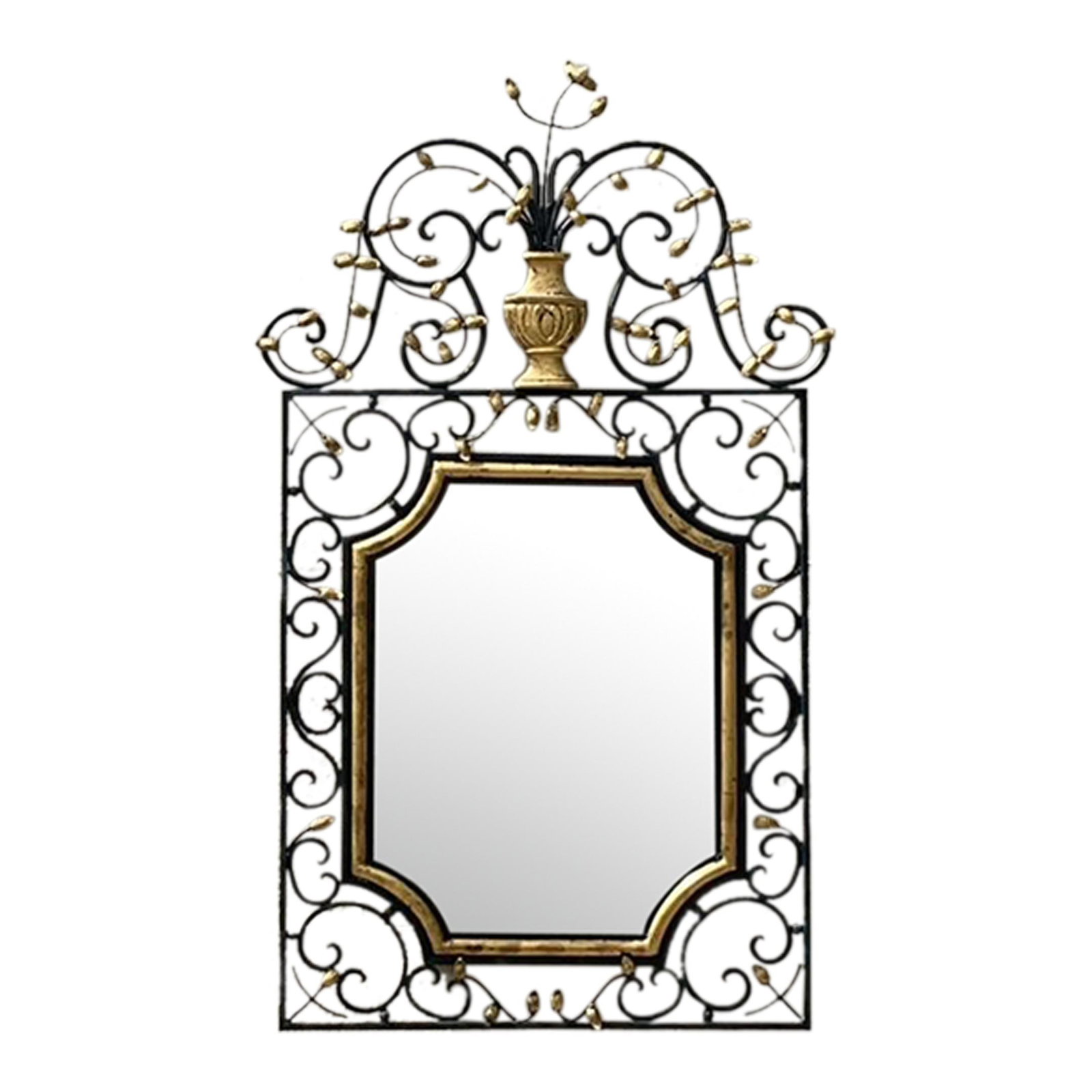 Vintage Regency LaBarge Iron Gilt Mirror 37 x 62 Inch Elegant Design: Vintage Regency LaBarge Iron Gilt Mirror 37 x 62 Inch Elegant Design Enhance your interior with this vintage Regency LaBarge mirror, showcasing a stunning iron frame adorned with gilt accents. The orn