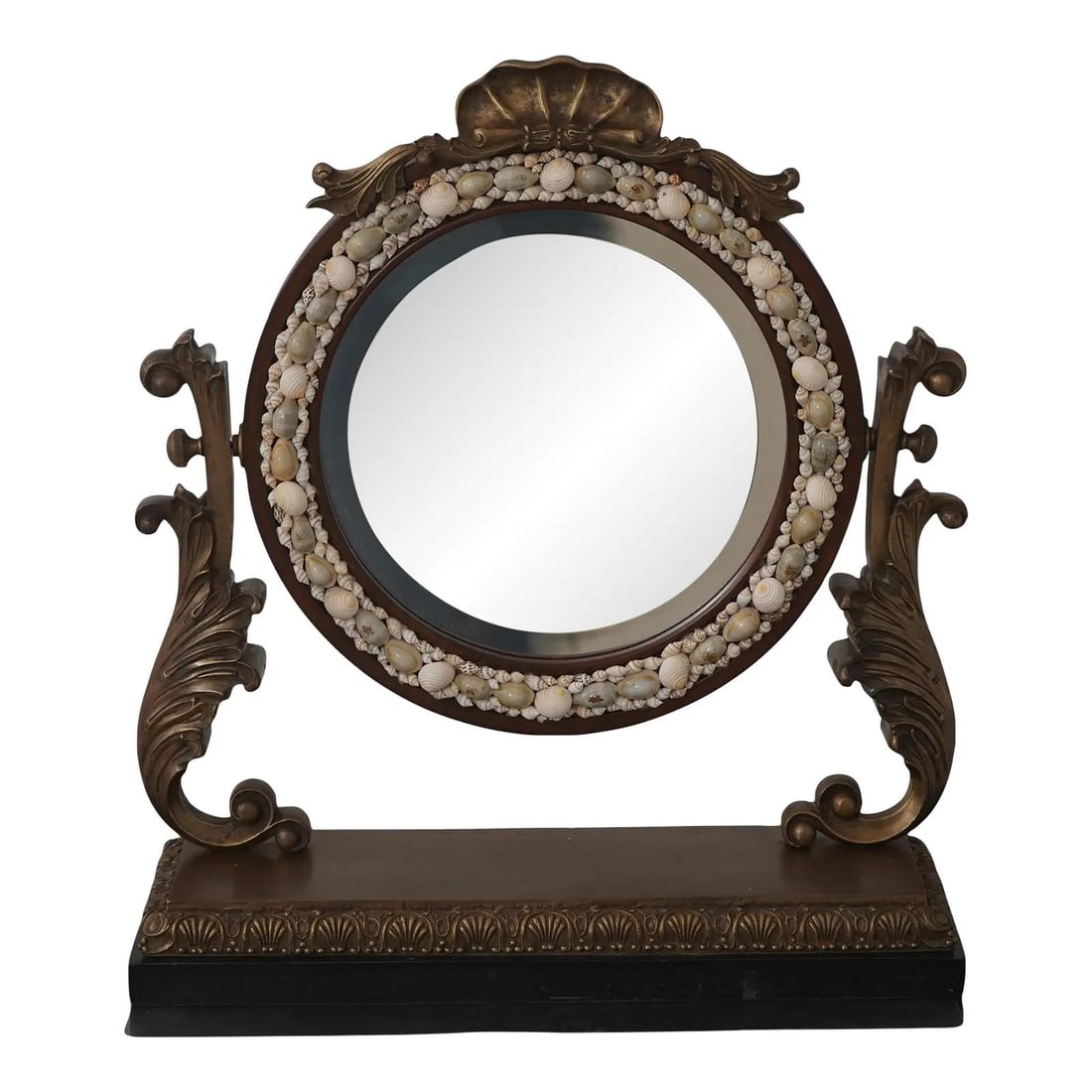 Maitland Smith brass vanity mantel mirror seashell lined frame (1 of 10)