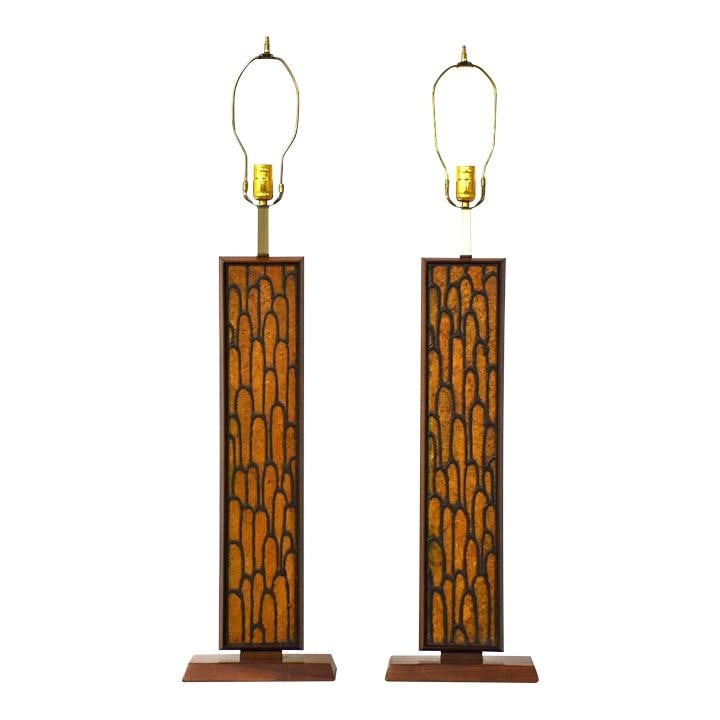 Mid Century Modern Walnut Table Lamps Pair Organic Design (1 of 7)