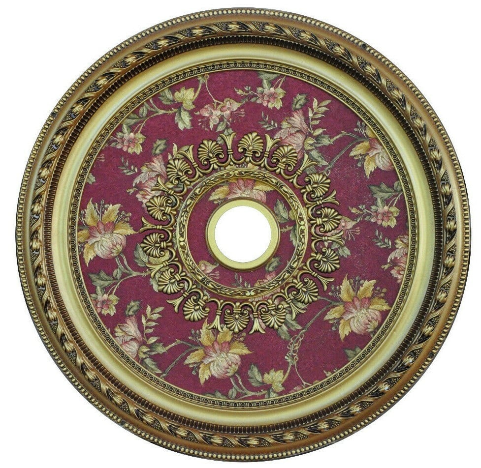 Artistry 32 Inch Round Ceiling Medallion Red Tulip Floral Design: Artistry 32 Inch Round Ceiling Medallion Red Tulip Floral Design This 32-inch round ceiling medallion features a vibrant red tulip design, adding an elegant accent to foyers, dining rooms, bedrooms, a