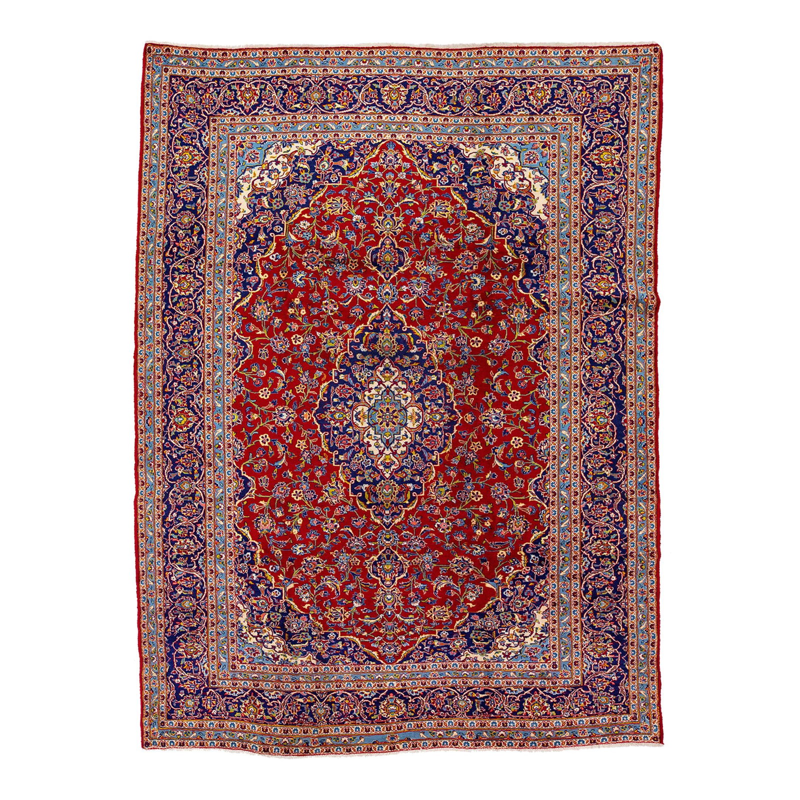 Vintage Persian Kashan Hand-Knotted Wool Rug Red Medallion 8'3 x 11': Vintage Persian Kashan Hand-Knotted Wool Rug Red Medallion 8'3 x 11' Enhance your space with this exquisite Vintage Hand-Knotted Persian Kashan Wool Rug, featuring a striking red field adorned with mu