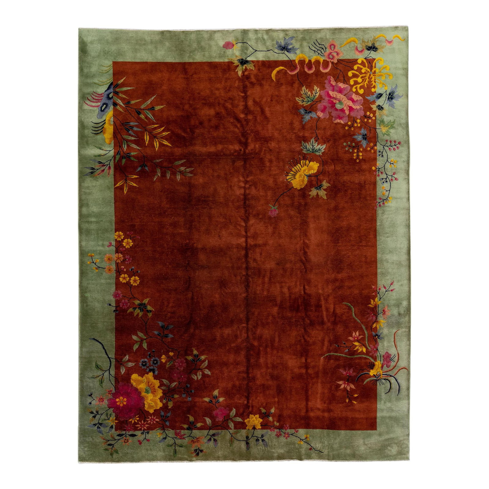 Antique Art Deco Handmade Wool Rug Traditional Chinese Floral Design 8'10 x 11'6 (1 of 7)