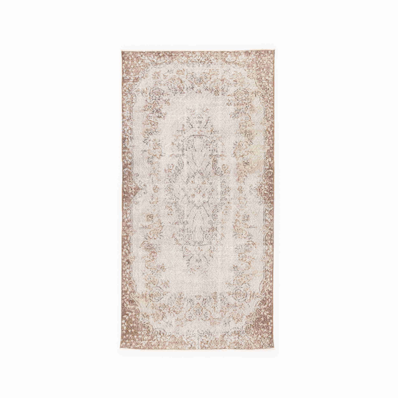Authentic Vintage Handmade Wool on Cotton Carpet 42.9 x 84.3: Authentic Vintage Handmade Wool on Cotton Carpet 42.9 x 84.3 This authentic handmade vintage carpet showcases exquisite craftsmanship with its unique wool on cotton construction. The intricate weaving