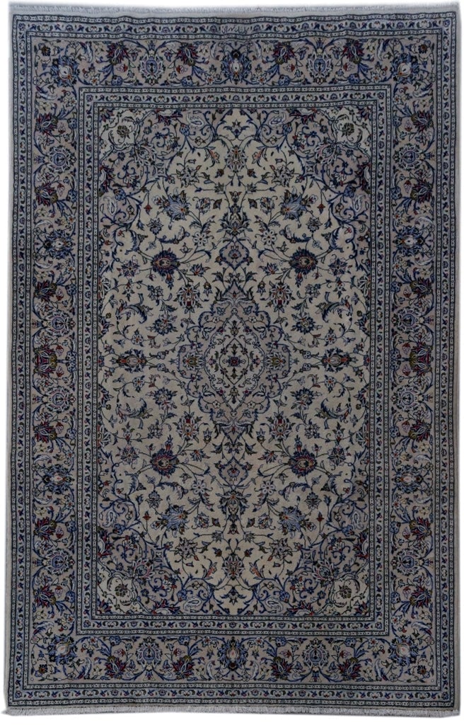 Handcrafted Ivory Persian Kashan Rug 7' x 10' Signed Artisan Design: Handcrafted Ivory Persian Kashan Rug 7' x 10' Signed Artisan Design Free continental US Shipping Discover the elegance of this handcrafted Ivory Persian Kashan Rug, measuring 6.7 ft x 10.2 ft. Created