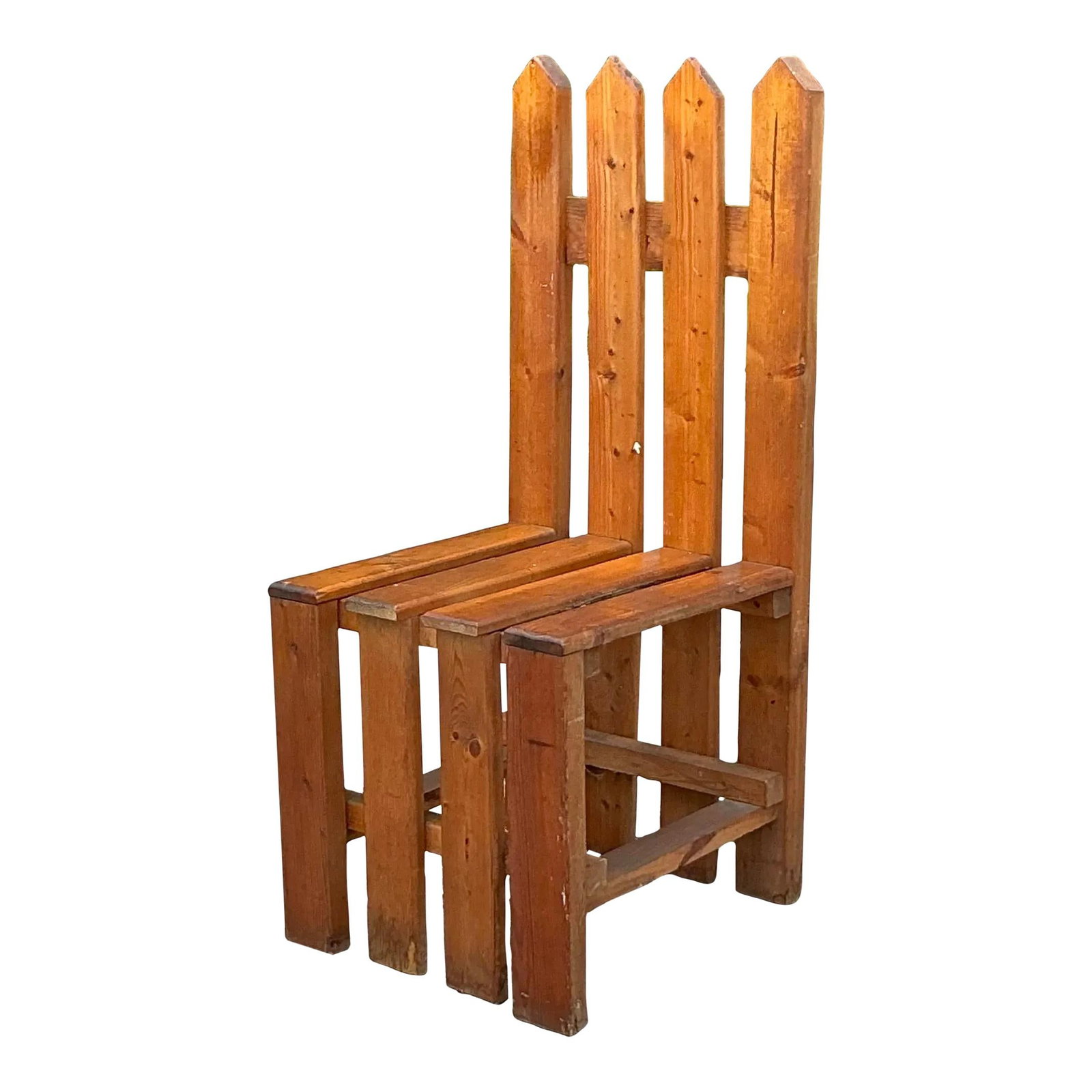 Charming Vintage Boho Picket Fence Chair in Chocolate Wood: Charming Vintage Boho Picket Fence Chair in Chocolate Wood Enhance your home decor with the Vintage Boho Picket Fence Chair, a unique seating option that infuses rustic charm and bohemian flair. The w