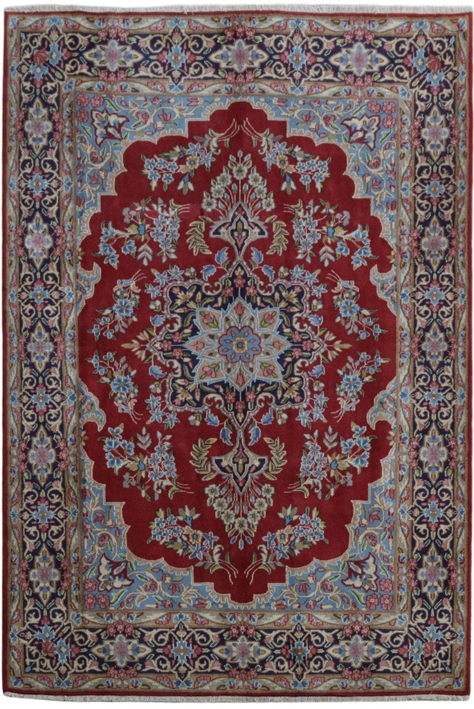 Handcrafted 6.7 x 9.8 Red Persian Kerman Rug with Silk-Like Pile: Handcrafted 6.7 x 9.8 Red Persian Kerman Rug with Silk-Like Pile Free continental US Shipping Enhance your home decor with this exquisite handcrafted Red Persian Kerman Rug. Measuring 6.7 x 9.8 feet, 
