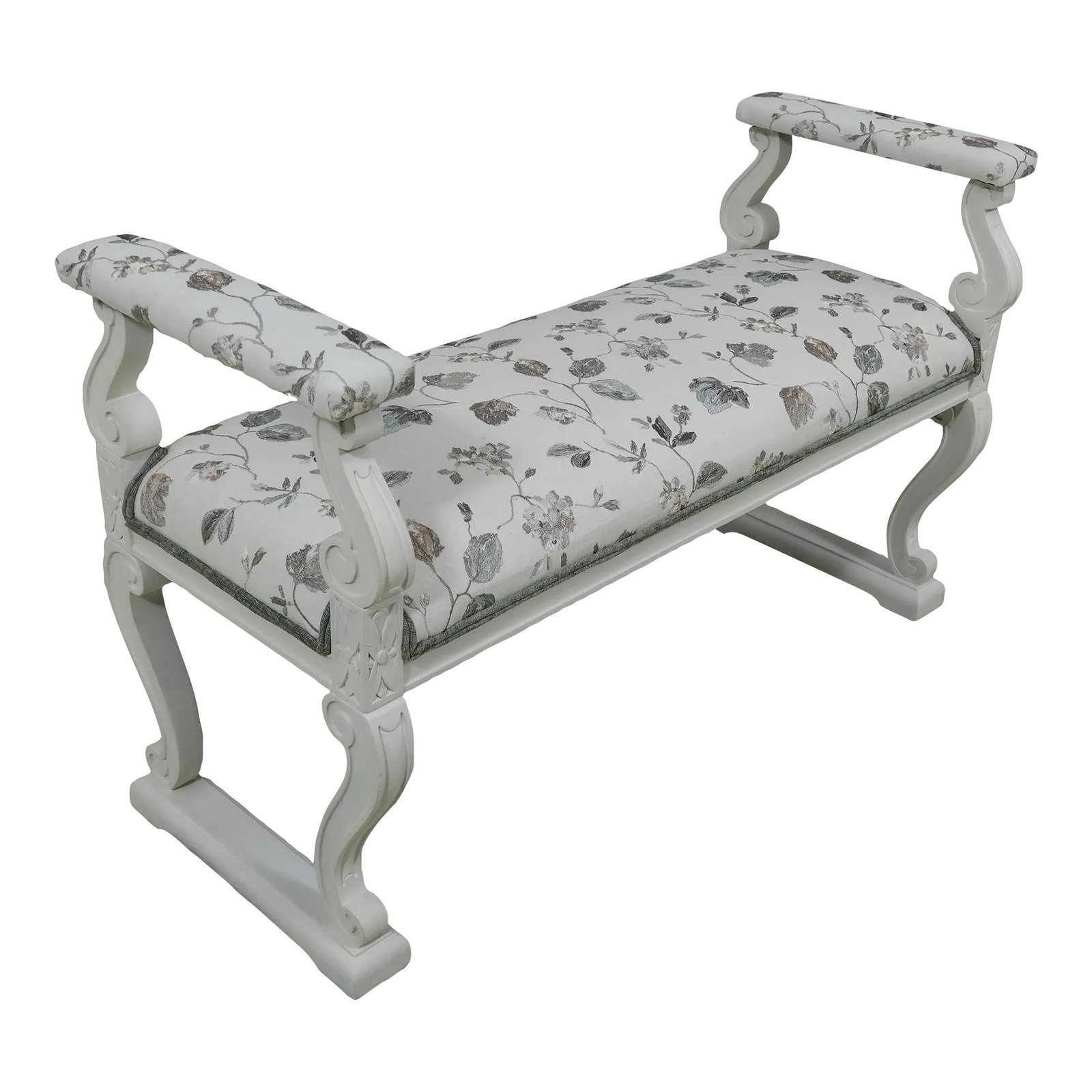 Elegant Baroque Style Upholstered Bench with Custom Painted Finish (1 of 9)