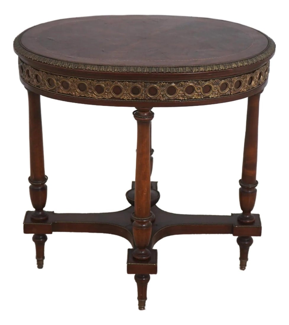French Style Mahogany End Table with Marquetry Inlay 29w x 21.5d x 29.5h (1 of 10)