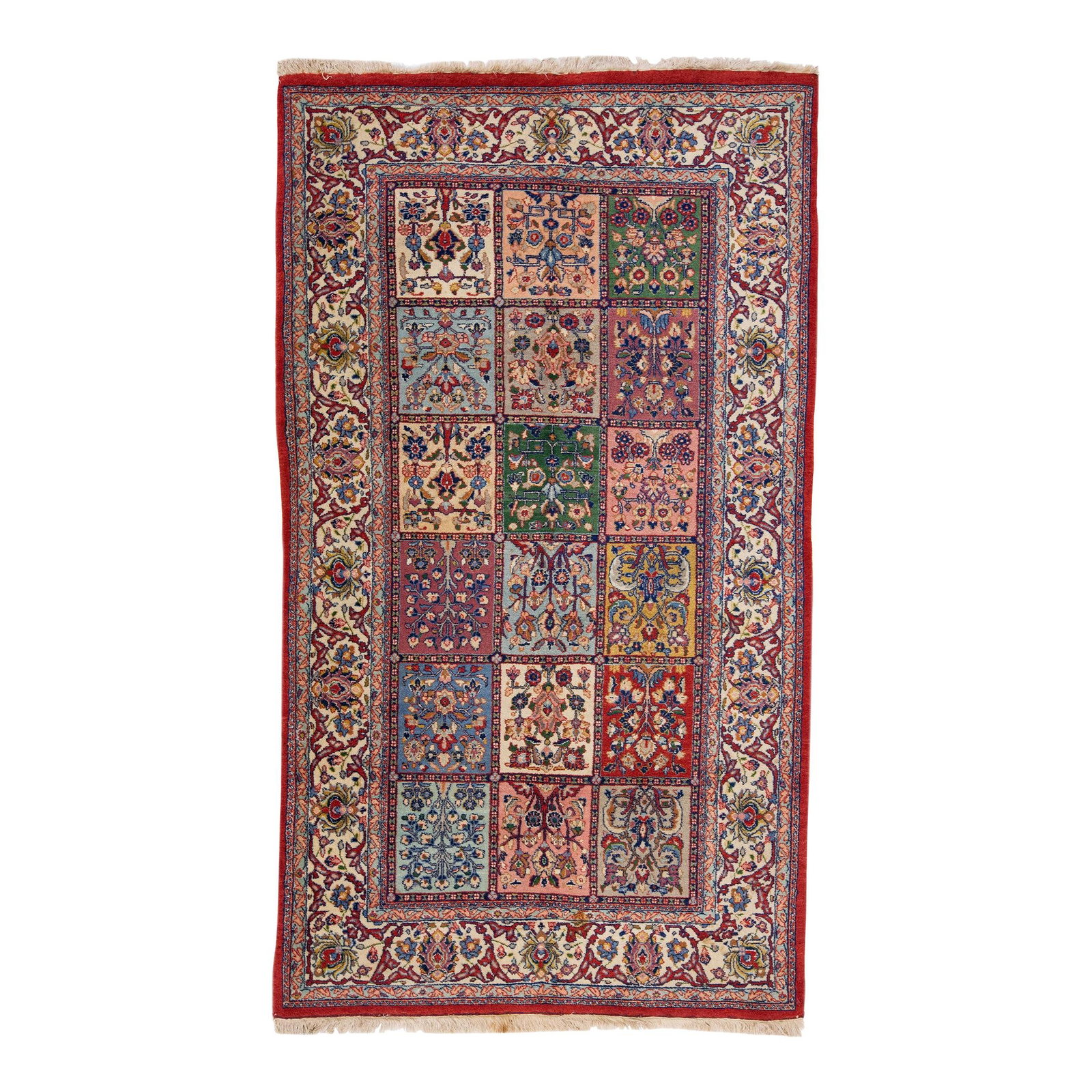 1920s Antique Bakhtiari Wool Rug Multicolor Allover Design 4'8 x 8'4: 1920s Antique Bakhtiari Wool Rug Multicolor Allover Design 4'8 x 8'4 This exquisite antique Bakhtiari Persian rug is handmade from high-quality wool, featuring a beautiful beige field adorned with an 
