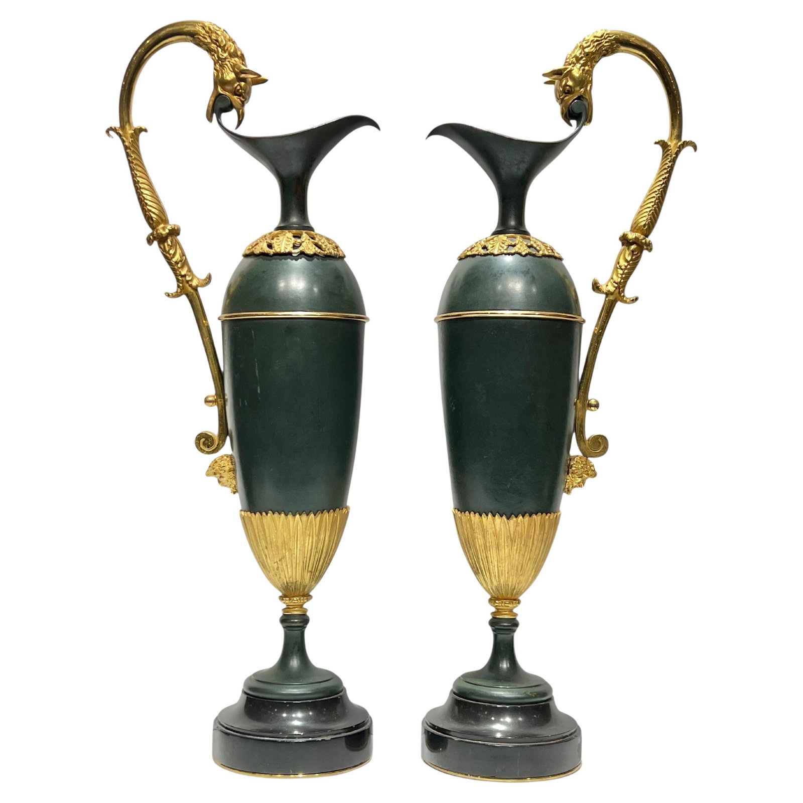 Set of 2 French Empire Bronze and Gilt Ewers on Marble Bases (1 of 14)