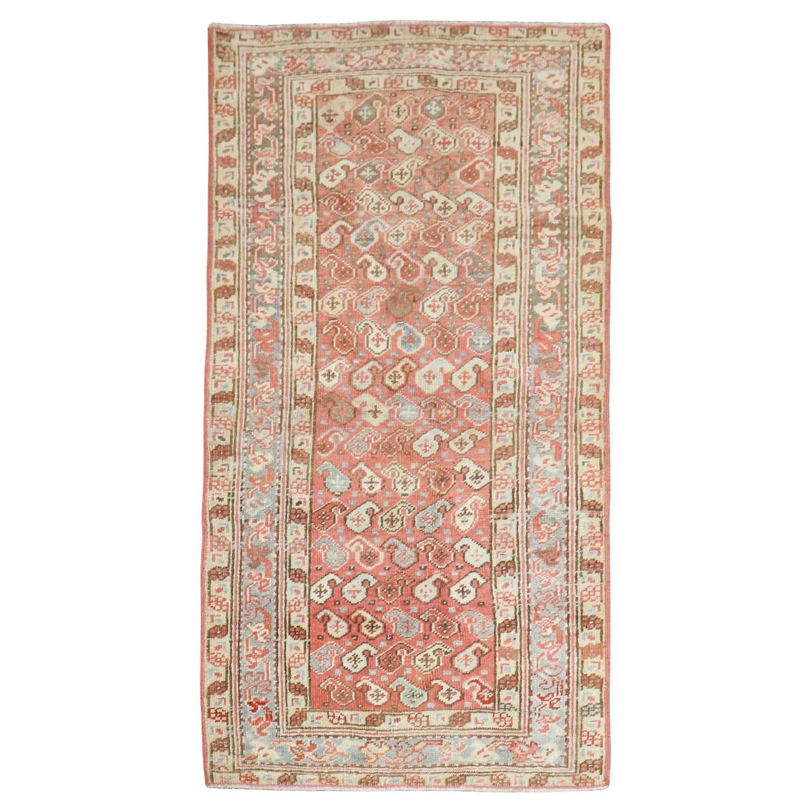 Antique Persian Heriz Wool Rug 2'11 x 5'4 Tudor Style 1930s: Antique Persian Heriz Wool Rug 2'11 x 5'4 Tudor Style 1930s Explore the charm of this Antique Persian Heriz Small Geometric Rug, a stunning piece from the 1930s. This scatter-sized rug features a capt