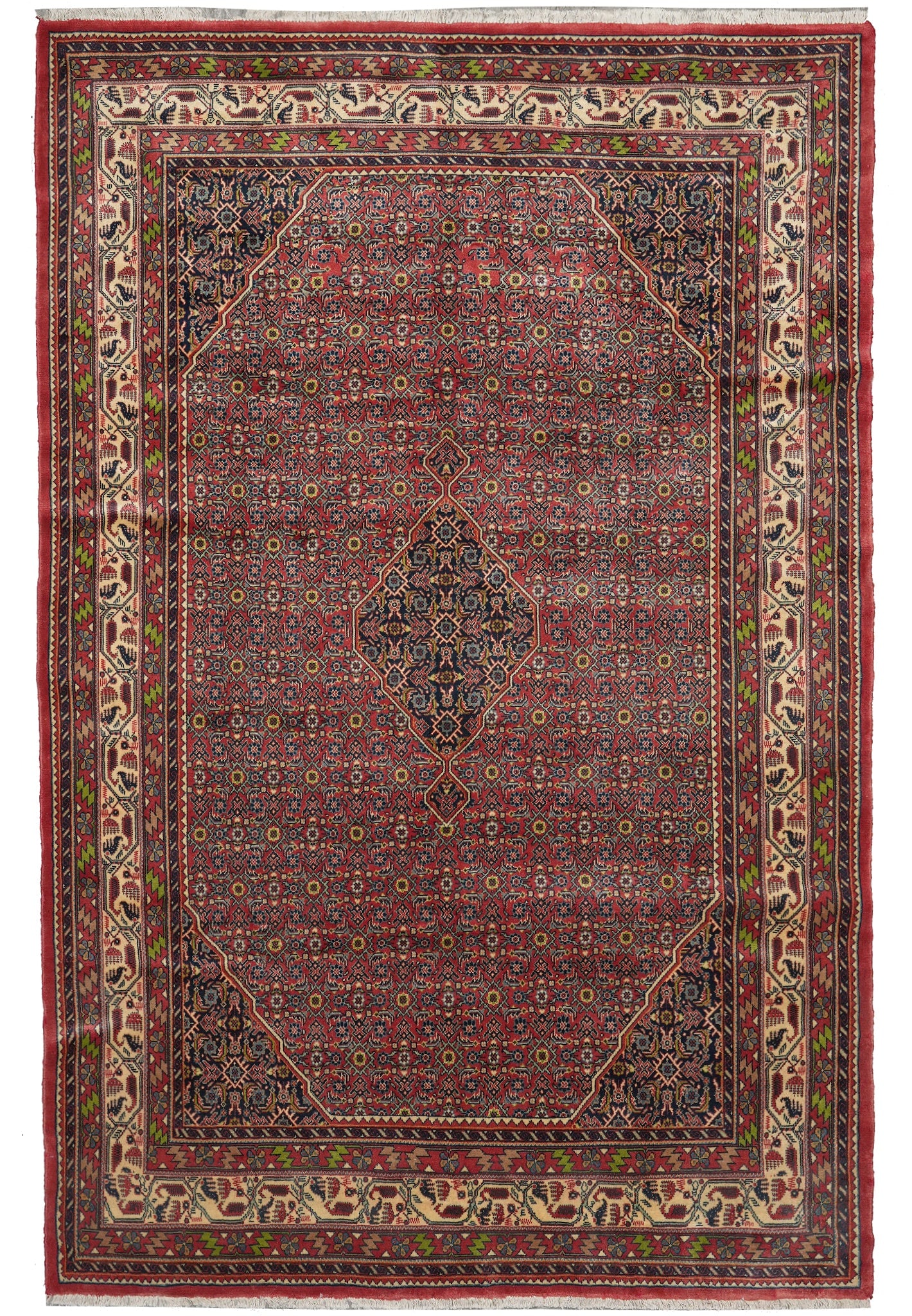 Handmade 7 x 10 Persian Bijar Lilihan Rug from Iran Wool: Handmade 7 x 10 Persian Bijar Lilihan Rug from Iran Wool Free continental US Shipping This handmade Persian Bijar Lilihan rug, measuring 7 x 10 feet, showcases exceptional craftsmanship with a dense, 