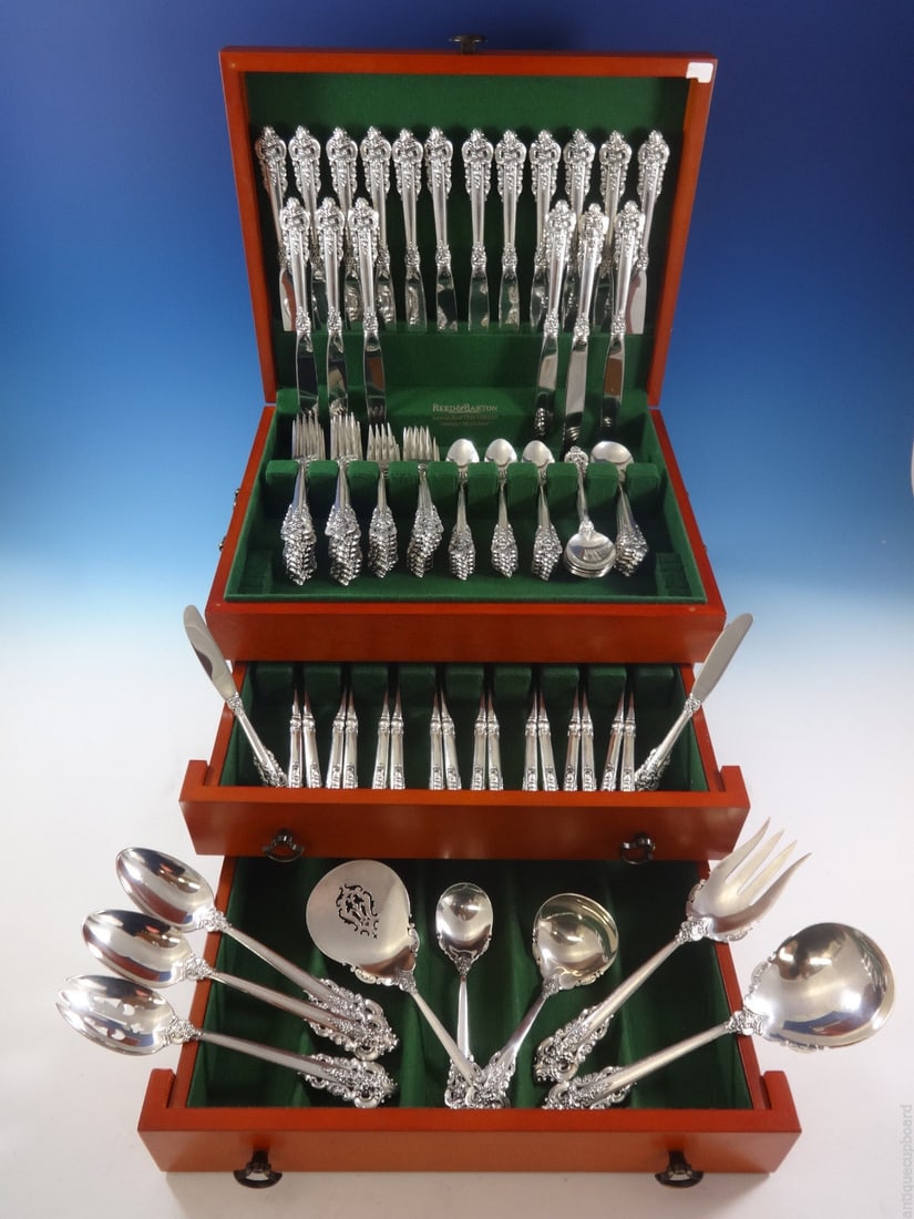 Grande Baroque Wallace Sterling Silver Flatware Set 116 Pieces with Storage Chest (1 of 10)