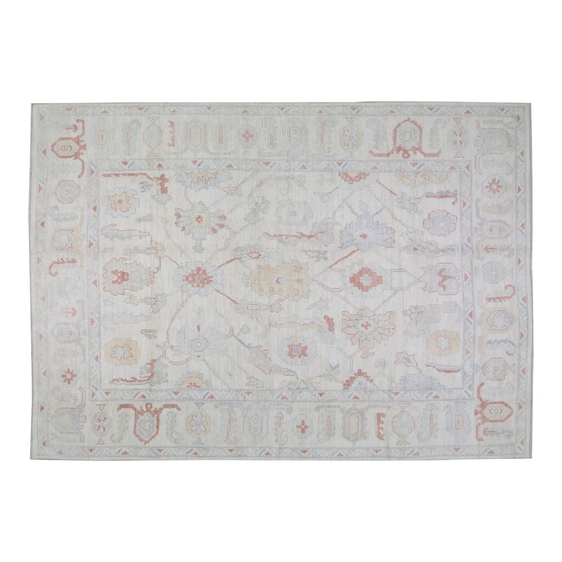 7'9 x 10'3 Hand Knotted Wool Oushak Area Rug: 7'9 x 10'3 Hand Knotted Wool Oushak Area Rug This Turkish Oushak rug is hand-knotted from wool using traditional rug-making techniques. The design combines classic craftsmanship with a contemporary to