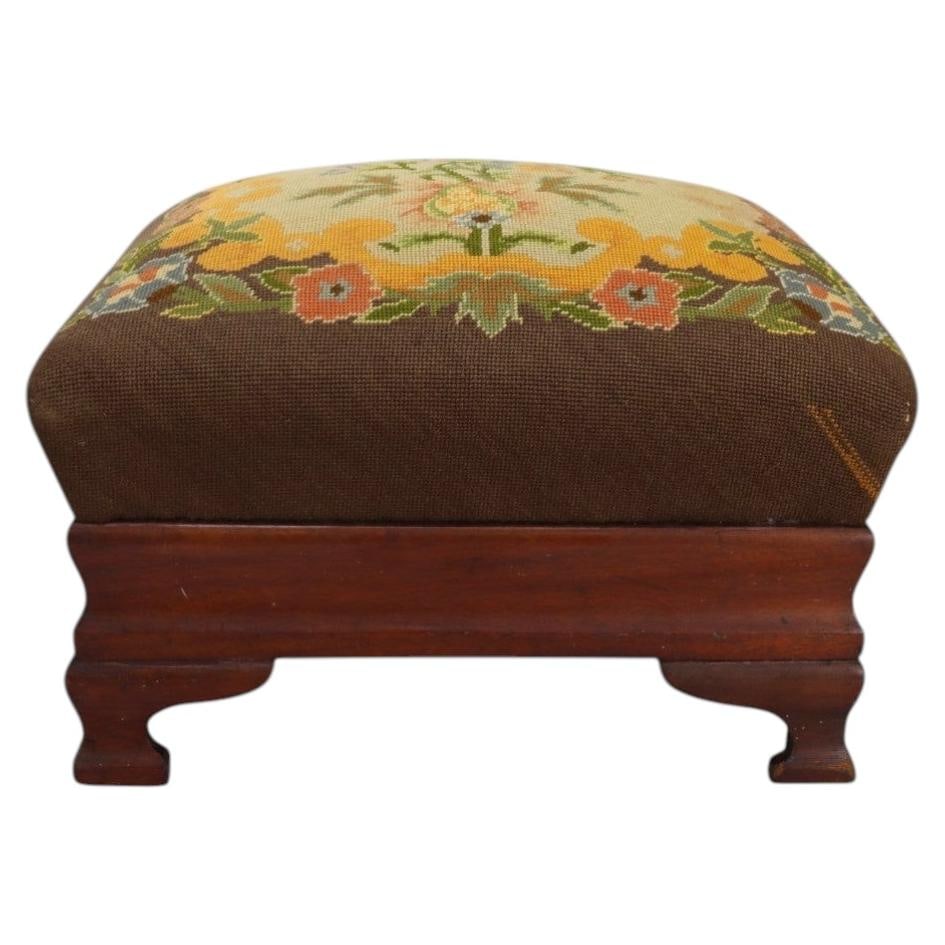 c1860 American Empire Mahogany Footstool with Needlepoint Upholstery (1 of 11)
