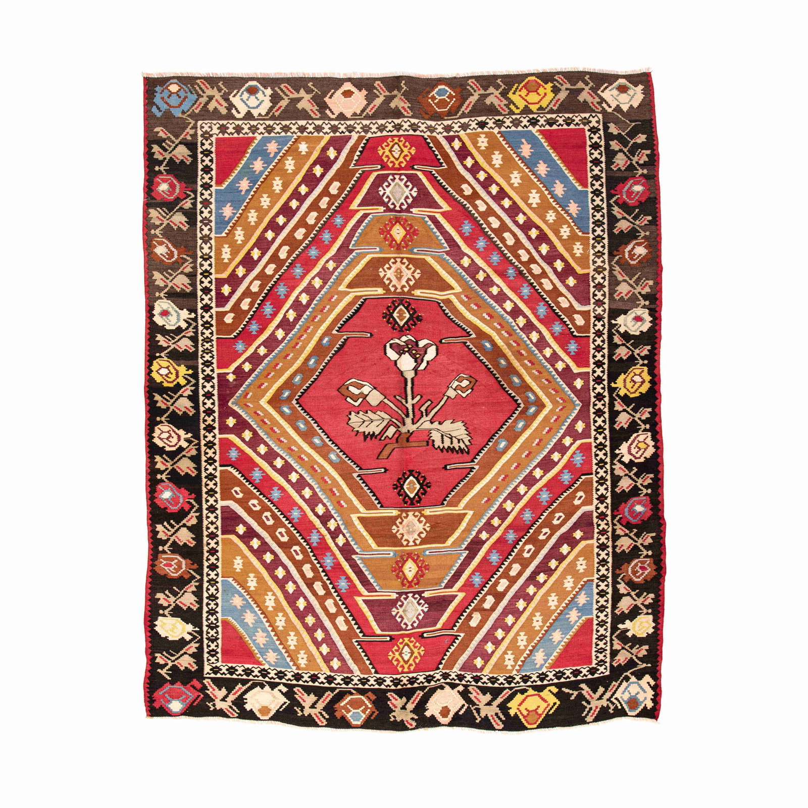 Authentic Gocmen Handmade Kilim Rug Wool On Wool 220 x 314 cm: Authentic Gocmen Handmade Kilim Rug Wool On Wool 220 x 314 cm This authentic handmade Gocmen kilim features a stunning design crafted from high-quality wool on wool. The flat woven construction ensure