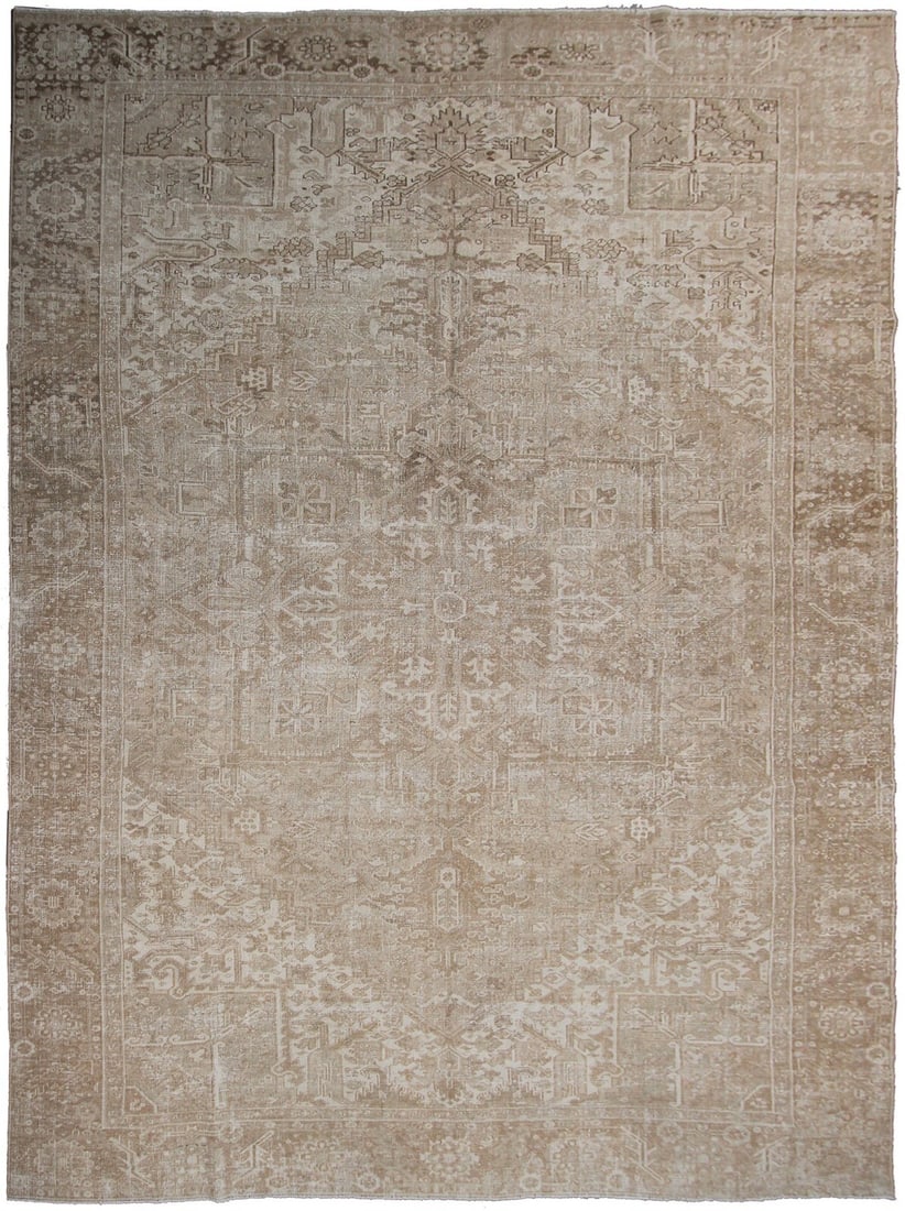 Antique Heriz Serapi Wool Hand Knotted Beige Geometric Area Rug 10x13 (1 of 12)