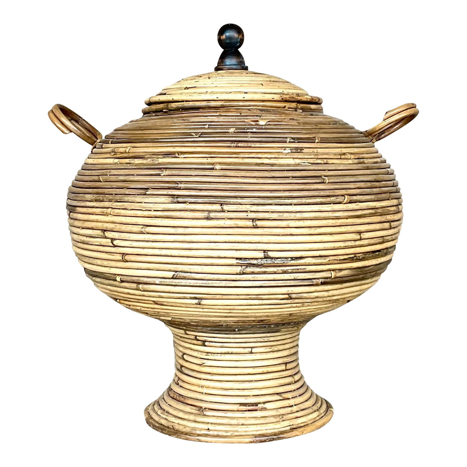 Coastal Vintage Pencil Reed Lidded Urn from Palm Beach Estate (1 of 7)