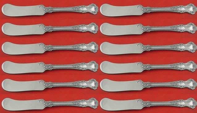 Gorham Cambridge Sterling Silver Butter Spreader Set of 12 Pieces: Gorham Cambridge Sterling Silver Butter Spreader Set of 12 Pieces Enhance your dining experience with this exquisite 12-piece set of Cambridge butter spreaders by Gorham. Each piece, measuring 5 7/8 i