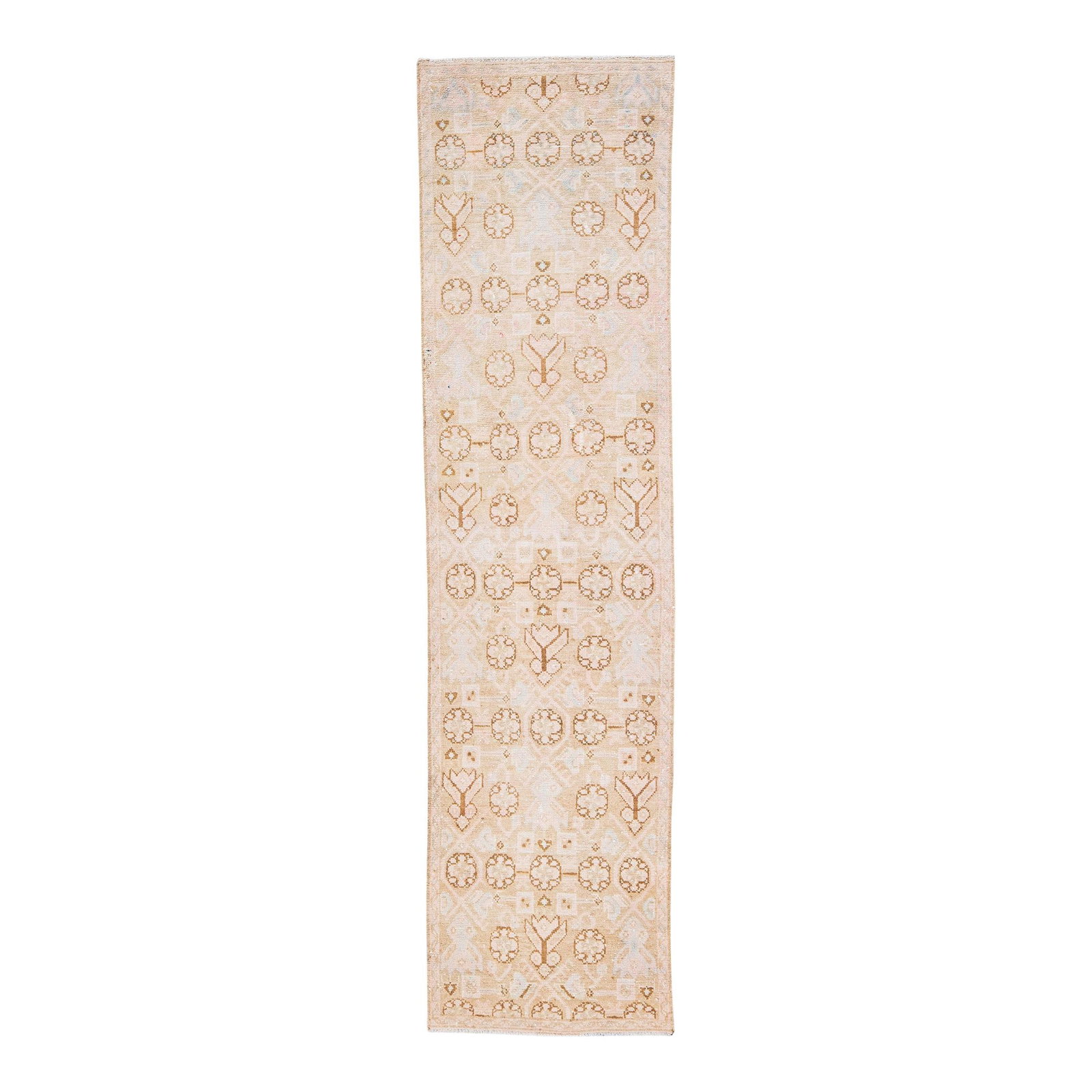 Vintage Persian Hamadan Beige Wool Runner 2'3 x 8'8 Geometric Design: Vintage Persian Hamadan Beige Wool Runner 2'3 x 8'8 Geometric Design This stunning vintage Persian Hamadan wool runner features a beautiful beige field and is hand-knotted for quality and durability. 