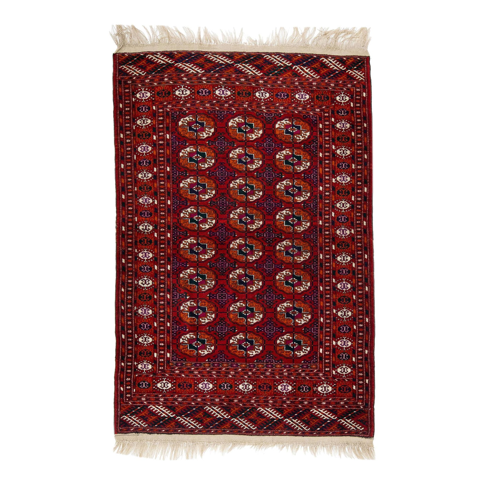 Vintage Persian Turkman Red Wool Rug Handmade Medallion Design 3'4 x 5'4: Vintage Persian Turkman Red Wool Rug Handmade Medallion Design 3'4 x 5'4 This stunning vintage Persian Turkman rug features a vibrant red color field adorned with an intricate all-over medallion desig
