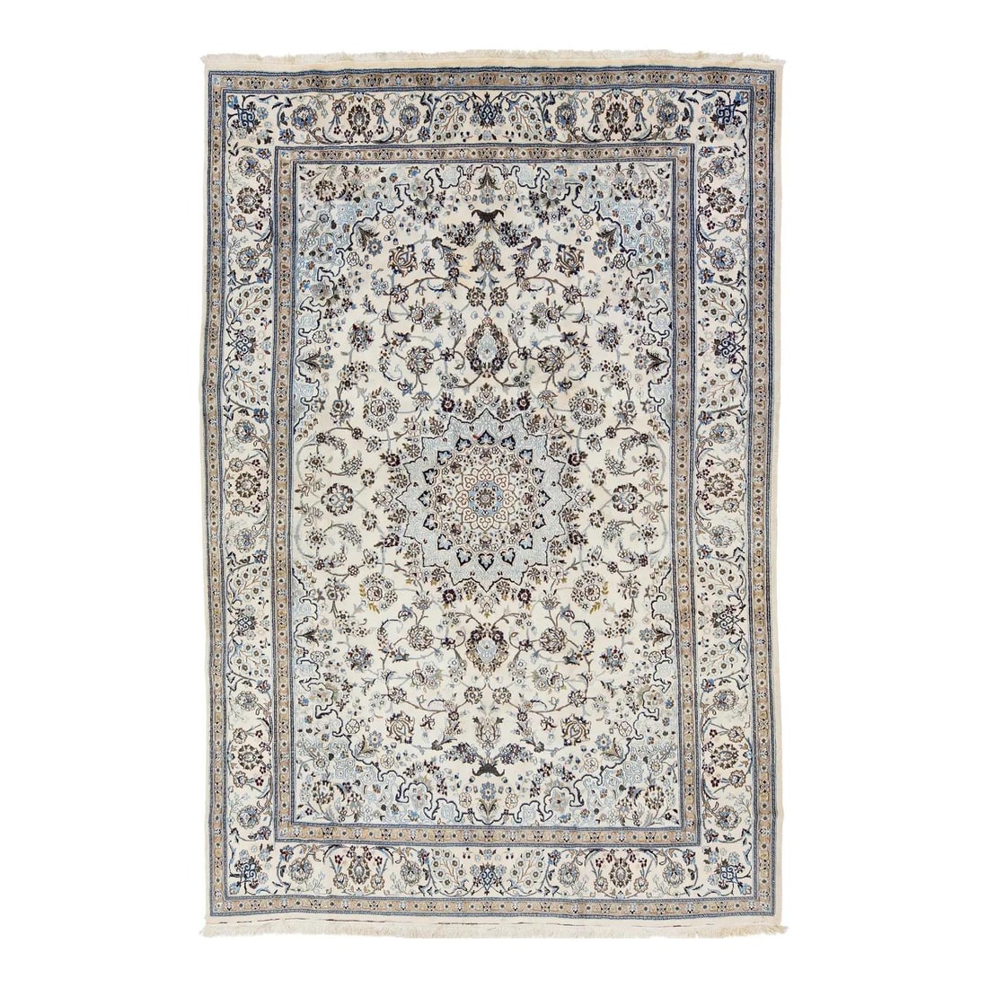 Hand Knotted Wool Medallion Rug 7'11 x 12 Ivory Blue: Hand Knotted Wool Medallion Rug 7'11 x 12 Ivory Blue This authentic vintage area rug is expertly hand-knotted from high-quality, durable wool. It showcases a classic central star medallion, surrounded