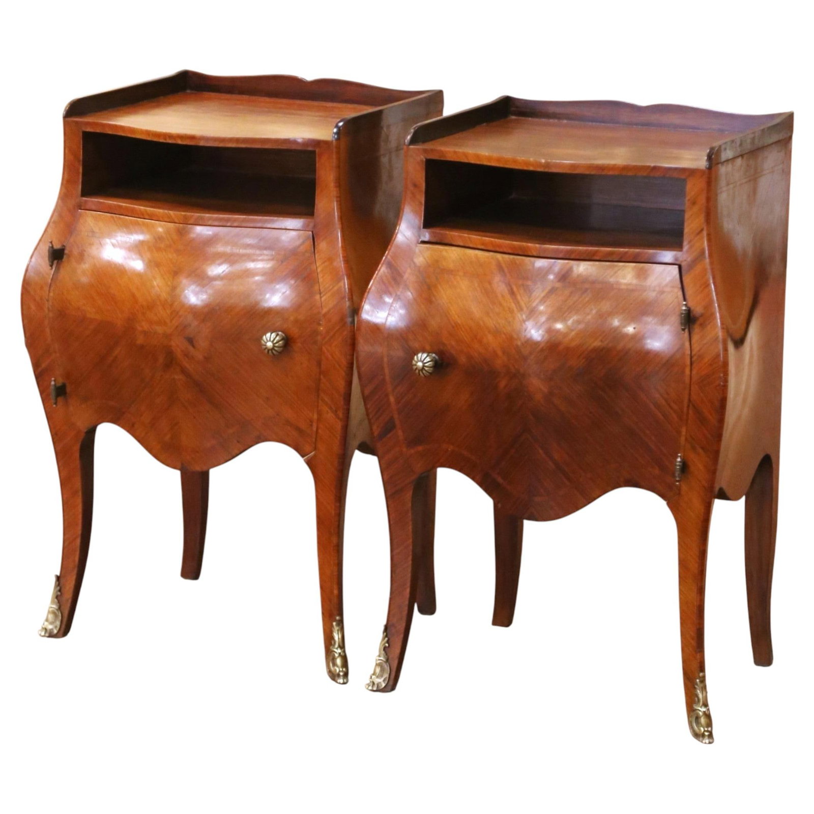 Set of 2 French Louis XV Mahogany Bombe Nightstands circa 1920 (1 of 15)