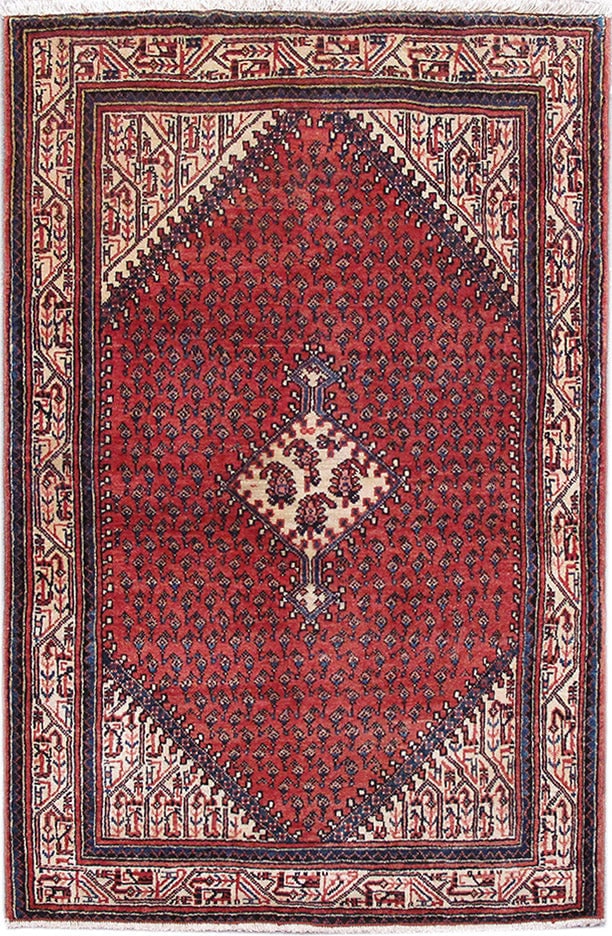 3.5 x 5 Iran Persian Mahal Hamadan Rug Hand Knotted Wool Tribal Design: 3.5 x 5 Iran Persian Mahal Hamadan Rug Hand Knotted Wool Tribal Design Free continental US Shipping This 3.5 x 5 ft Persian Mahal Hamadan rug from Iran features a colorful tribal design with geometric