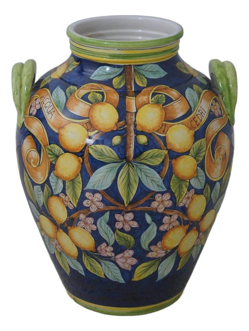 Cobalt Blue Ceramic Lemon Citrus Vase with Handles (1 of 10)