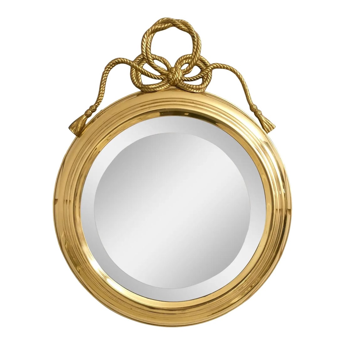 Vintage French Round Brass Hanging Mirror Beveled Glass 15x20 (1 of 7)