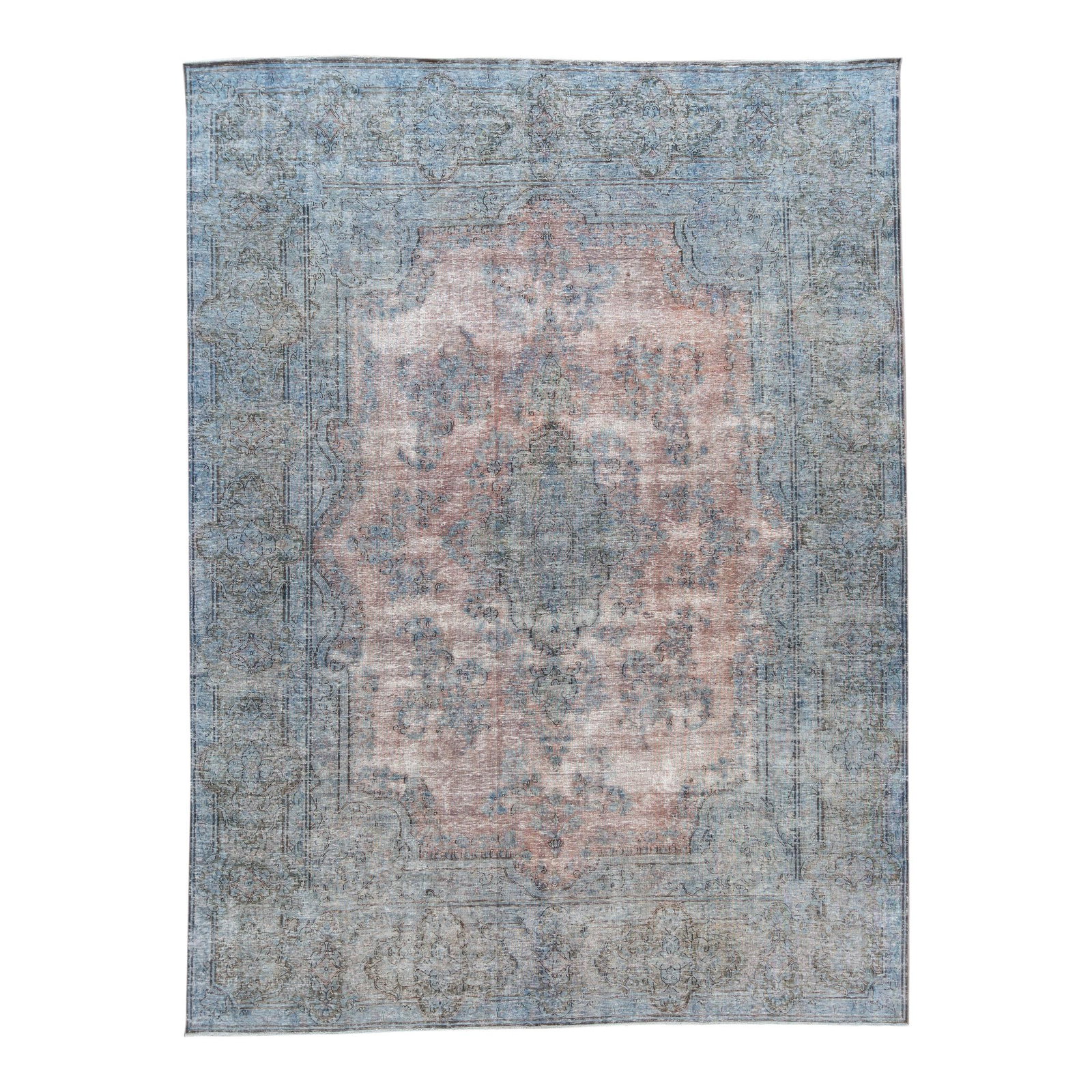 Vintage Persian Medallion Blue Wool Rug 10 x 13'5 Handcrafted Distressed: Vintage Persian Medallion Blue Wool Rug 10 x 13'5 Handcrafted Distressed Discover a stunning vintage Persian rug that showcases exquisite craftsmanship and timeless design. This hand-knotted wool rug 