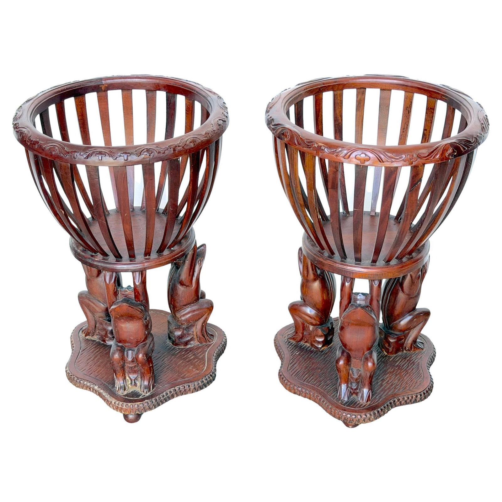 Set of 2 Hand-Carved Hardwood Frog Prince Figural Planters Attributed Maitland Smith (1 of 17)