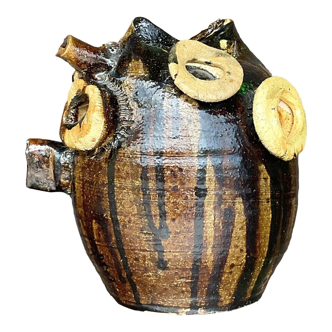Handcrafted Bohemian Pottery Vase with Coffee Drip Glaze: Handcrafted Bohemian Pottery Vase with Coffee Drip Glaze Enhance your space with this Vintage Boho Original Studio Pottery Vase. This unique, handcrafted piece showcases intricate bohemian artistry, c