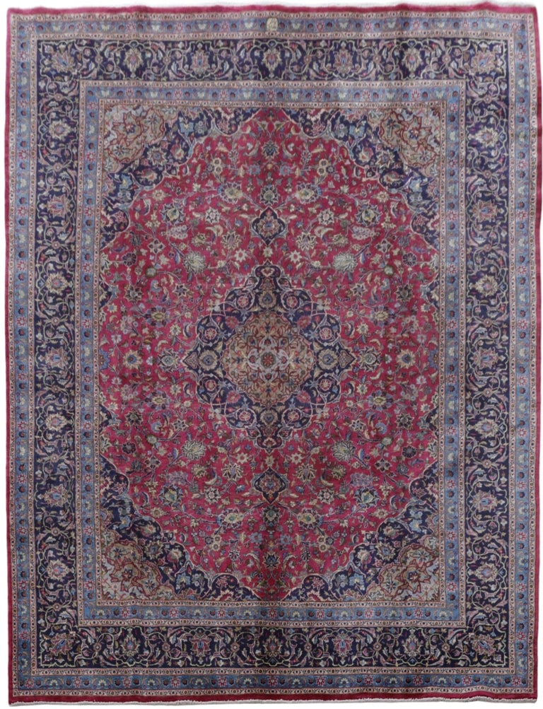 Hand-Knotted 9'10 x 12'10 Red Persian Kashmar Rug with Signature: Hand-Knotted 9'10 x 12'10 Red Persian Kashmar Rug with Signature Free continental US Shipping Enhance your living space with this exquisite 9' 10" x 12' 10" Hot Red Persian Hand-knotted Signed Kashmar