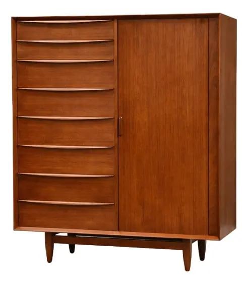 Falster Teak Tambour Door Armoire Dresser 17 Drawers (1 of 9)